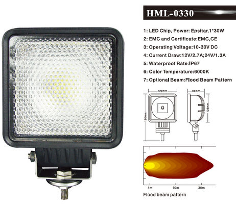 30W 2400lm 6000K LED أضواء كاشفة للعمل لشاحنة السيارات